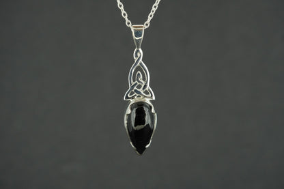 Black Tourmaline Sterling Silver Celtic Drop Pendant