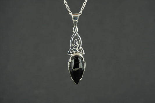 Black Tourmaline Sterling Silver Celtic Drop Pendant