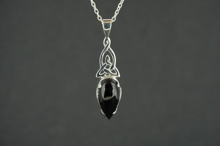 Black Tourmaline Sterling Silver Celtic Drop Pendant