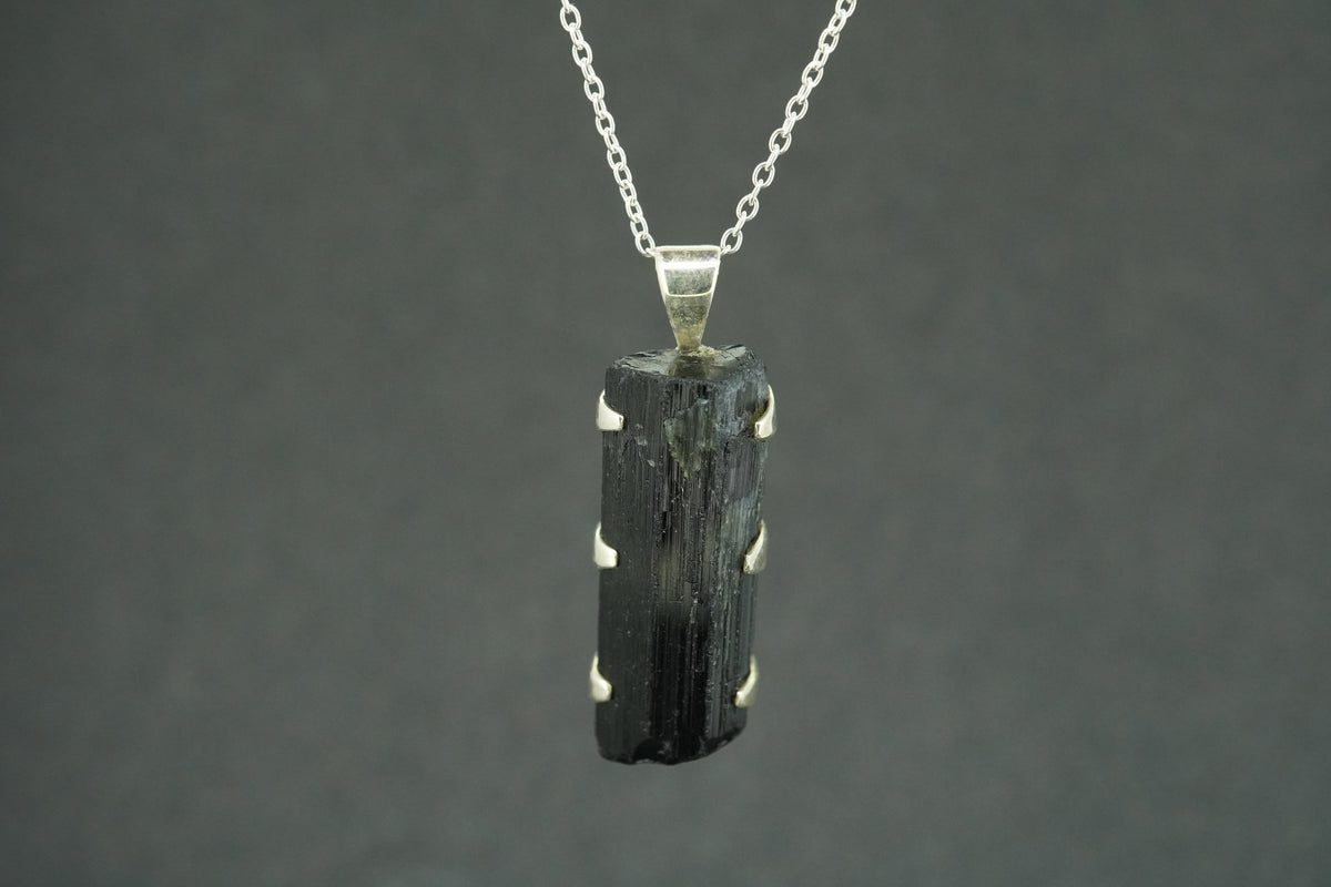 Black Tourmaline Shard Sterling Silver Pendant