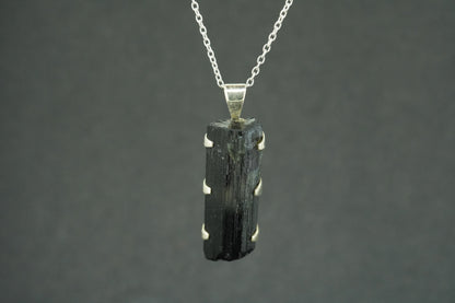 Black Tourmaline Shard Sterling Silver Pendant