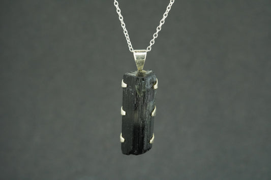 Black Tourmaline Shard Sterling Silver Pendant
