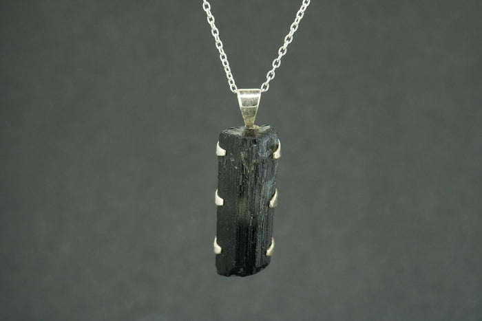 Black Tourmaline Shard Sterling Silver Pendant