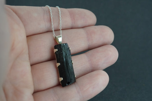 Black Tourmaline Shard Sterling Silver Pendant
