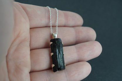 Black Tourmaline Shard Sterling Silver Pendant