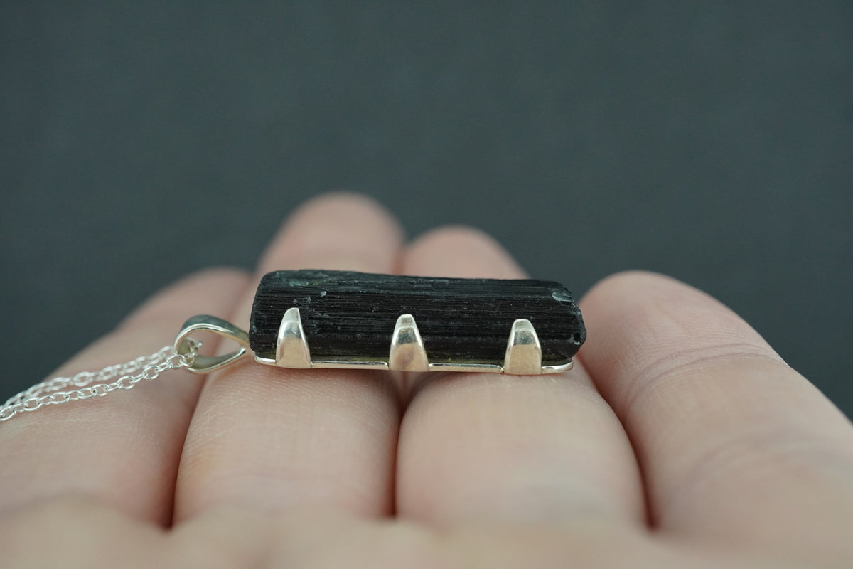 Black Tourmaline Shard Sterling Silver Pendant