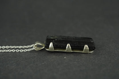 Black Tourmaline Shard Sterling Silver Pendant