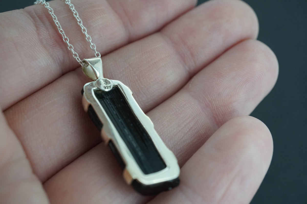 Black Tourmaline Shard Sterling Silver Pendant