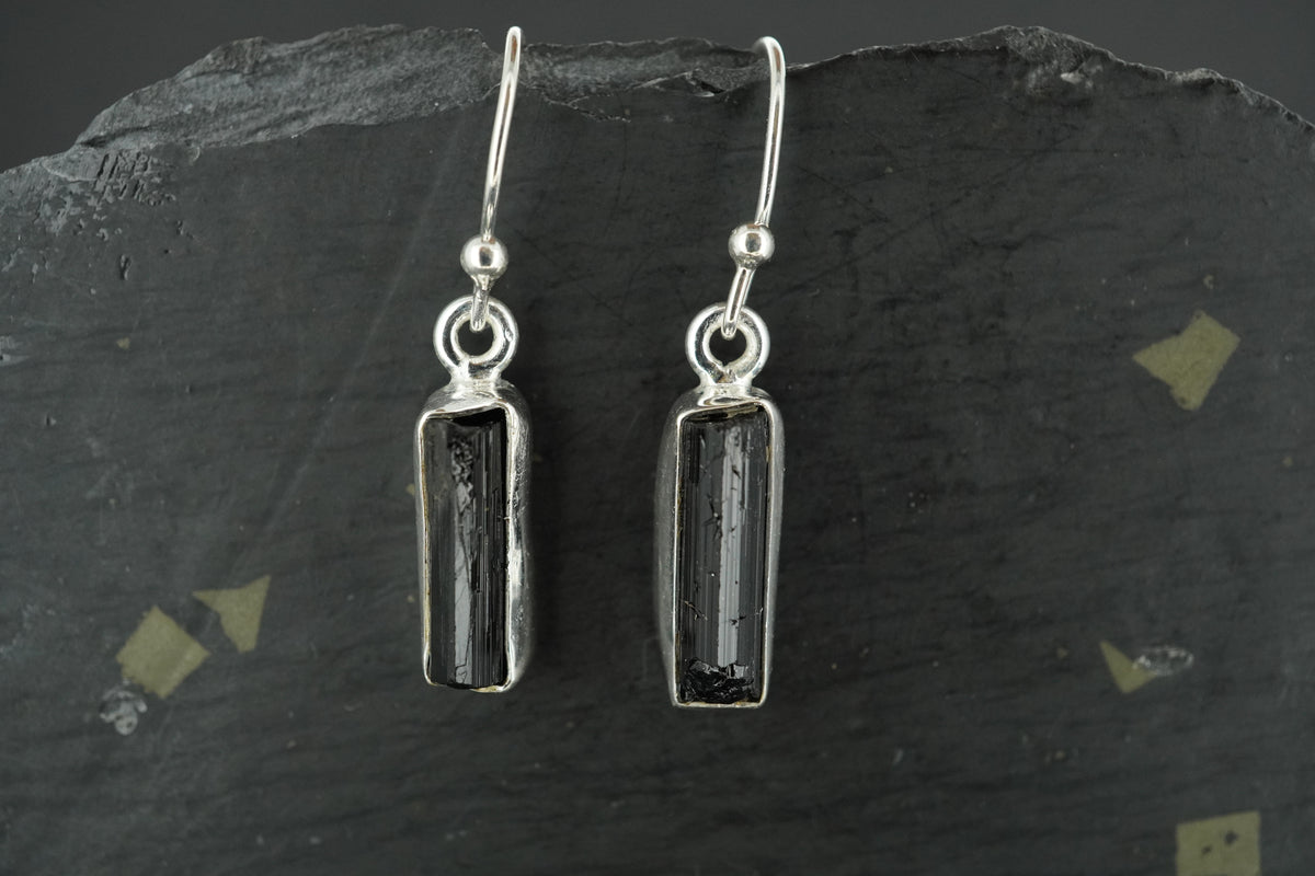 Black Tourmaline Sterling Silver Drop Earrings