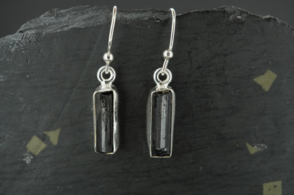 Black Tourmaline Sterling Silver Drop Earrings