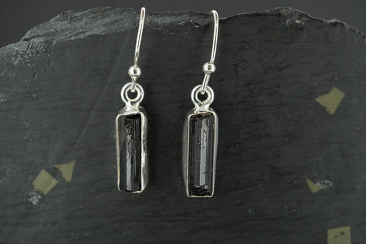 Black Tourmaline Sterling Silver Drop Earrings