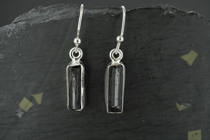 Black Tourmaline Sterling Silver Drop Earrings