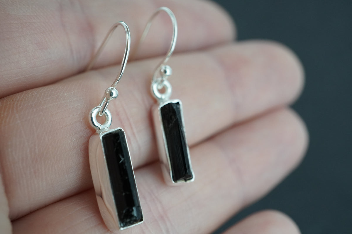 Black Tourmaline Sterling Silver Drop Earrings