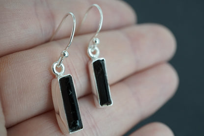 Black Tourmaline Sterling Silver Drop Earrings