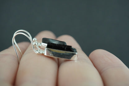 Black Tourmaline Sterling Silver Drop Earrings