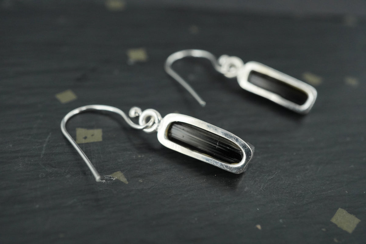 Black Tourmaline Sterling Silver Drop Earrings