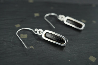 Black Tourmaline Sterling Silver Drop Earrings