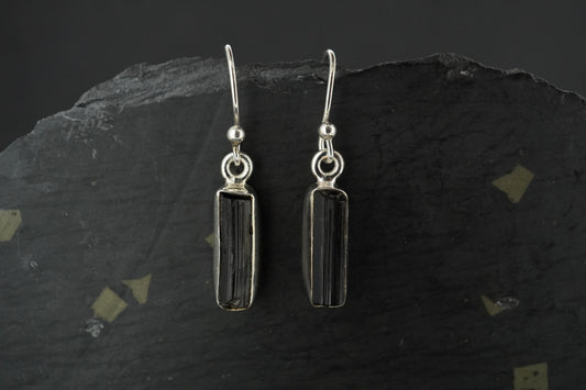 Black Tourmaline Crystal Shard Sterling Silver Earrings
