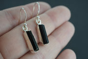 Black Tourmaline Crystal Shard Sterling Silver Earrings