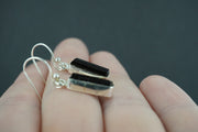 Black Tourmaline Crystal Shard Sterling Silver Earrings
