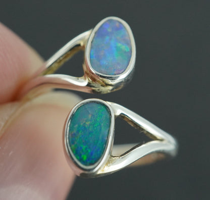 Opal Sterling Silver Doublet Two Stone Ring