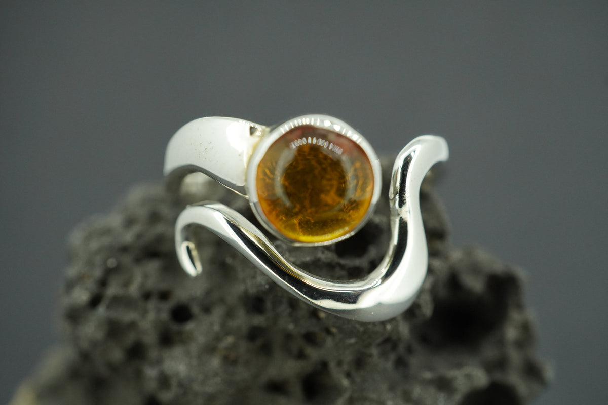 Amber Sterling Silver Wave Ring