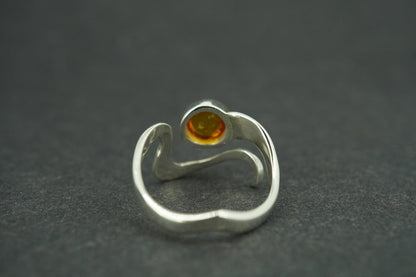 Amber Sterling Silver Wave Ring