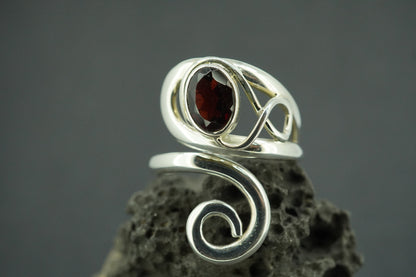 Garnet Sterling Silver Swirl Ring