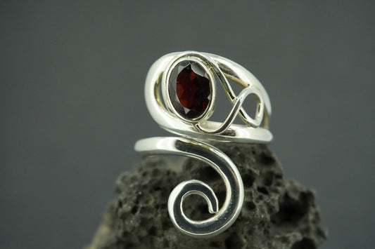 Garnet Sterling Silver Swirl Ring
