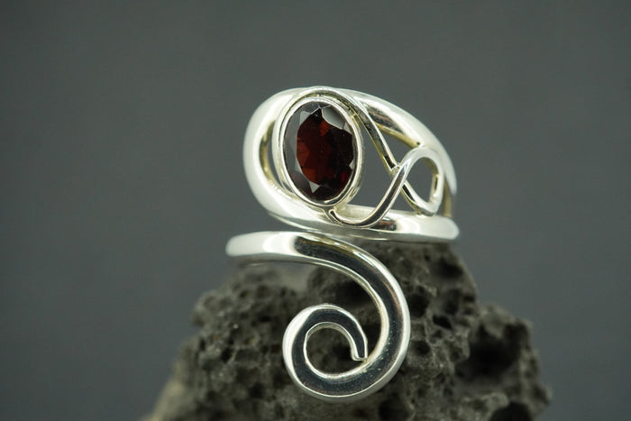Garnet Sterling Silver Swirl Ring