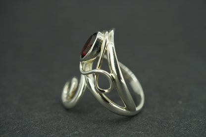 Garnet Sterling Silver Swirl Ring