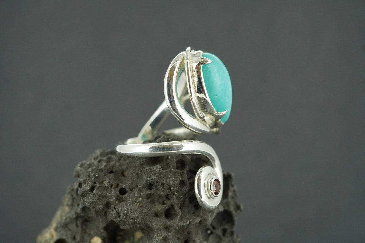 Amazonite and Garnet Sterling Silver Celtic Ring