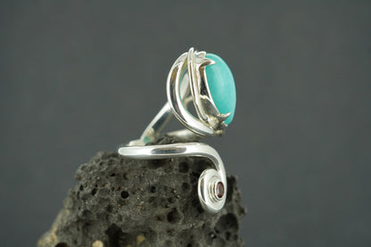 Amazonite and Garnet Sterling Silver Swirl Ring