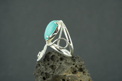 Amazonite and Garnet Sterling Silver Swirl Ring