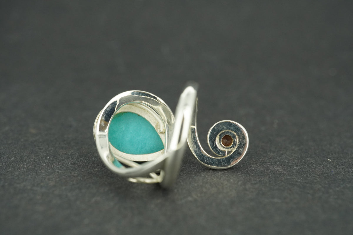 Amazonite and Garnet Sterling Silver Celtic Ring