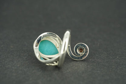Amazonite and Garnet Sterling Silver Swirl Ring