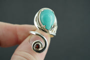 Amazonite and Garnet Sterling Silver Celtic Ring