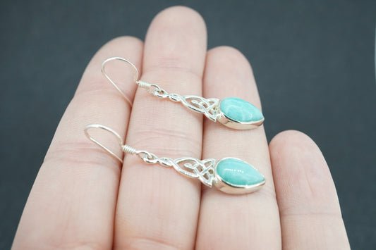 Amazonite Sterling Silver Celtic Earrings