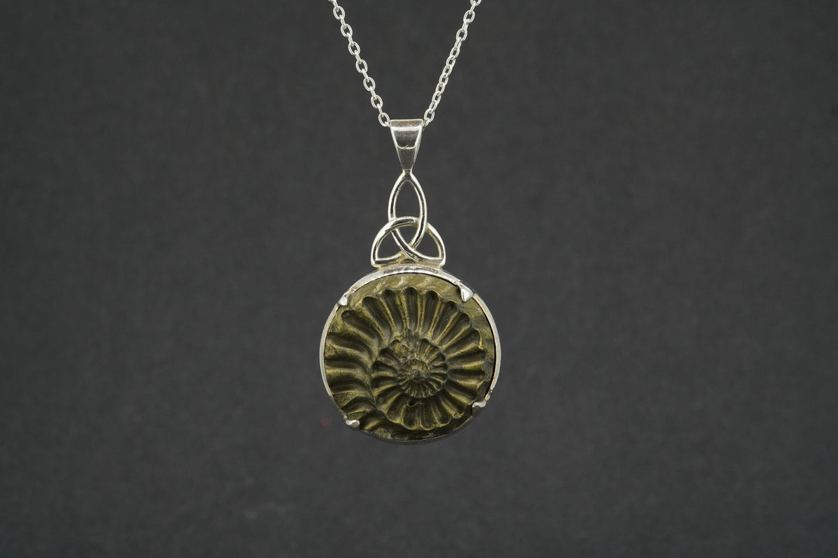 Ammonite Sterling Silver Celtic Pendant
