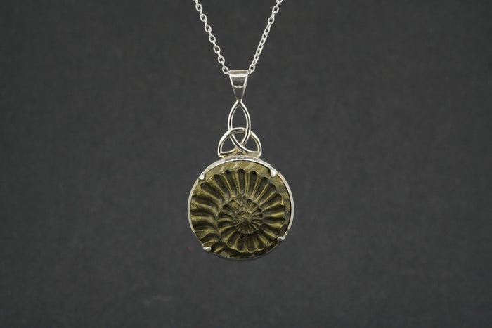 Ammonite Sterling Silver Celtic Pendant