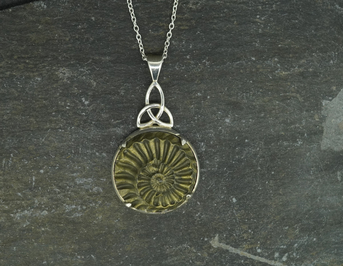 Ammonite Sterling Silver Celtic Pendant