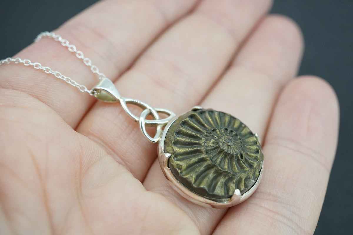 Ammonite Sterling Silver Celtic Pendant