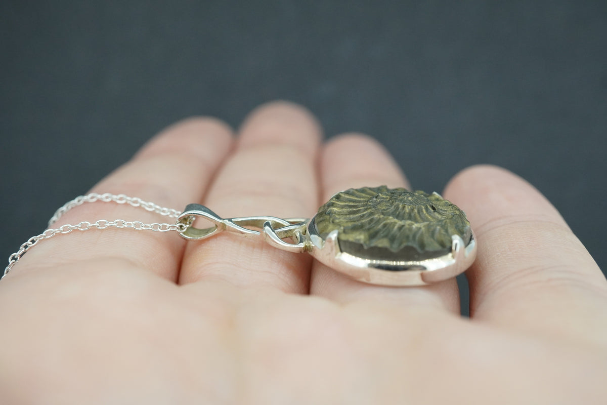 Ammonite Sterling Silver Celtic Pendant