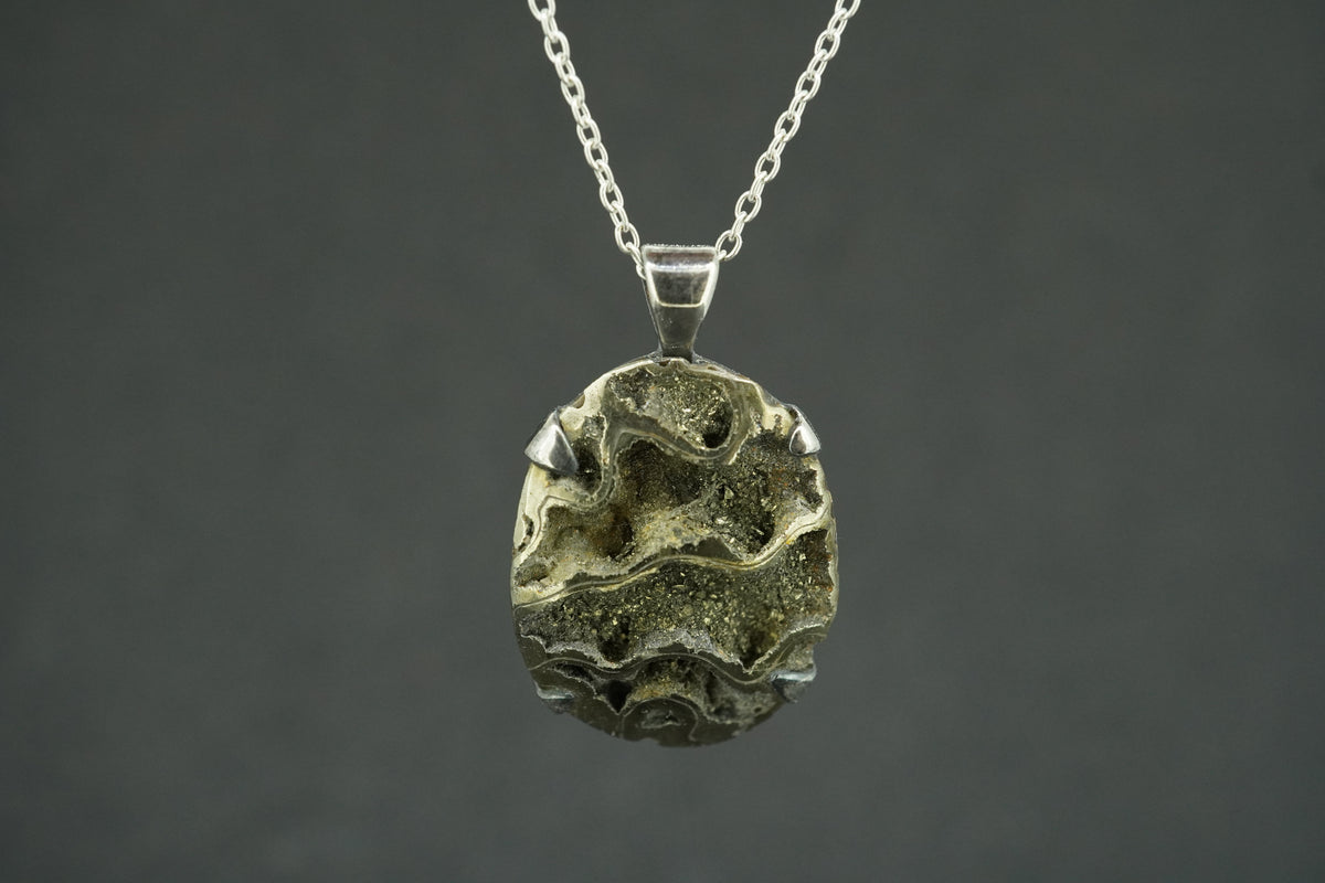 Glittering Pyrite Sterling Silver Pendant