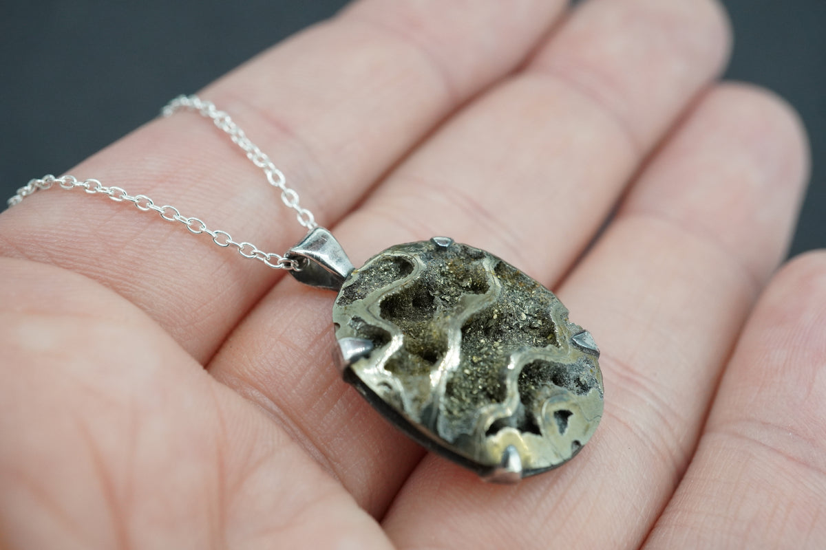Glittering Pyrite Sterling Silver Pendant