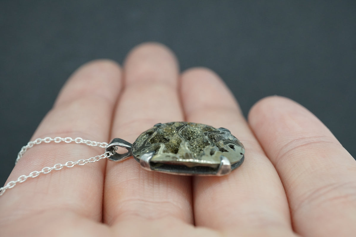 Glittering Pyrite Sterling Silver Pendant