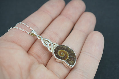 Ammonite Sterling Silver Celtic Swirl Pendant