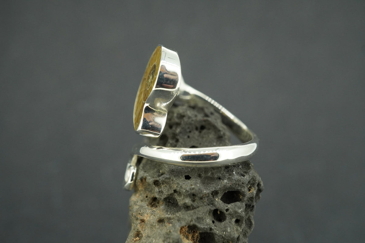 Ammonite Sterling Silver Trinity Ring