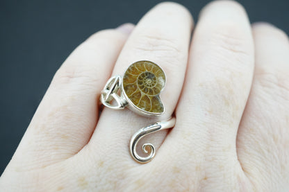 Ammonite Sterling Silver Trinity Ring