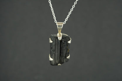 Black Tourmaline Sterling Silver Rough Cut Pendant